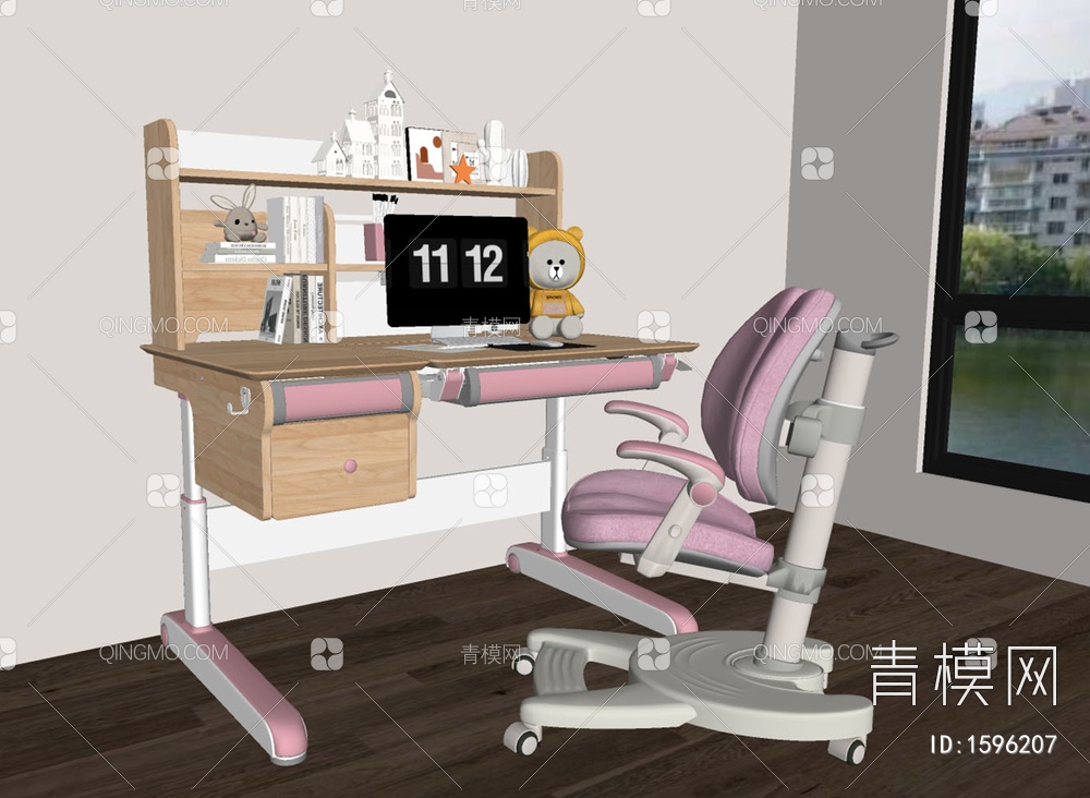 儿童书桌椅 升降书桌SU模型下载【ID:1596207】