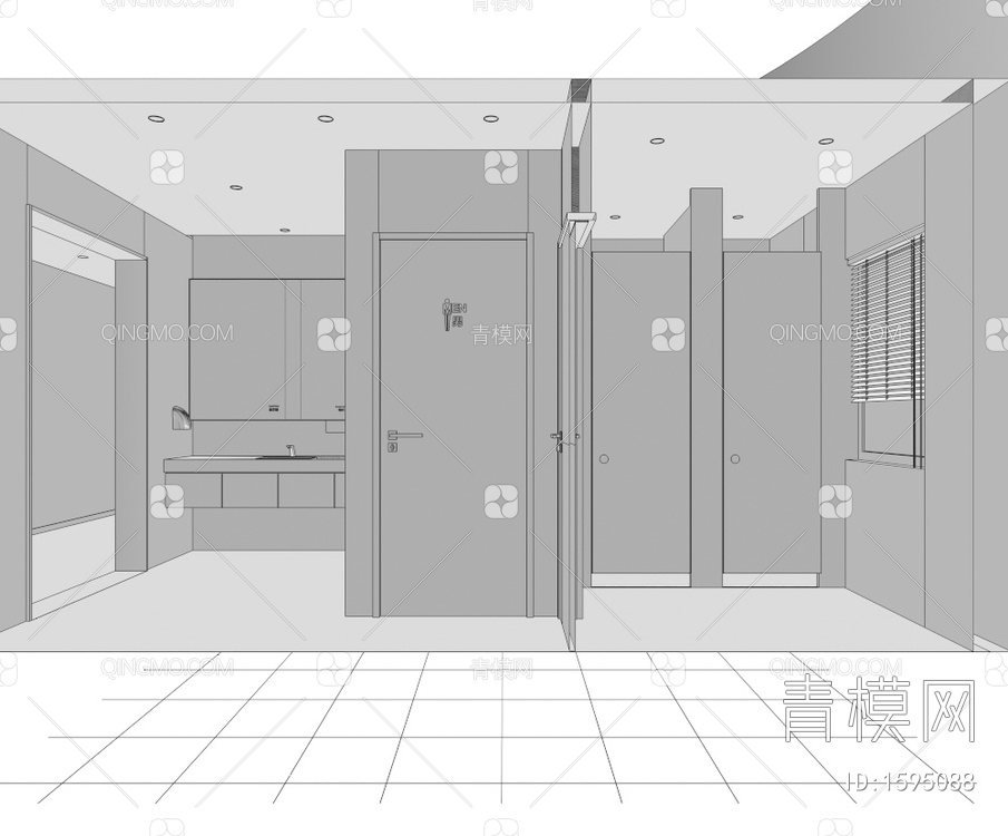 公共卫生间 酒店卫生间 男卫生间3D模型下载【ID:1595088】