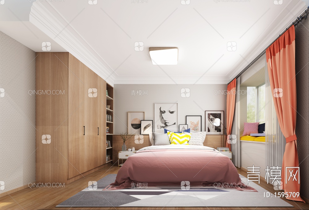 卧室，小清新卧室，女士卧室，女生卧室3D模型下载【ID:1595709】