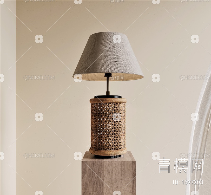中古风台灯，原木，镂空SU模型下载【ID:1597203】
