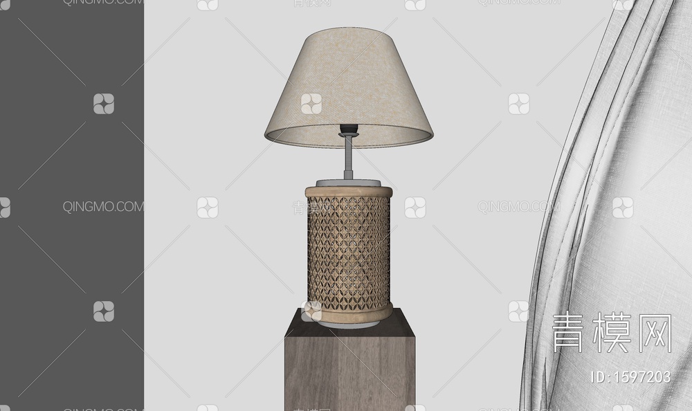 中古风台灯，原木，镂空SU模型下载【ID:1597203】