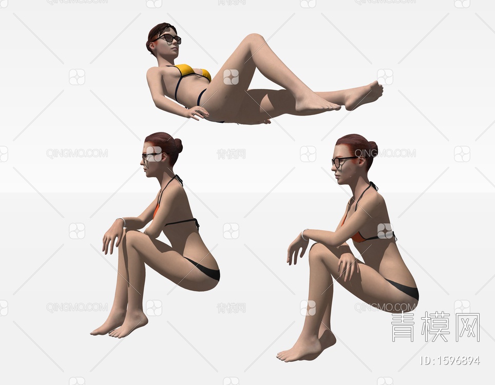 比基尼美女 人物 沙滩人物 游泳人物 晒太阳人物 美女SU模型下载【ID:1596894】