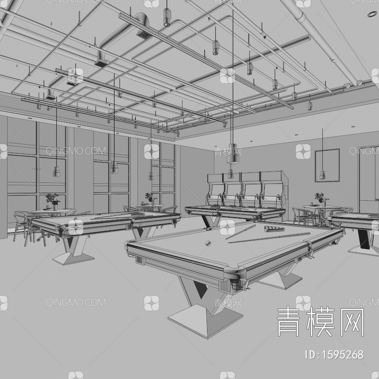 台球室 游戏厅 台球厅 台球桌 游戏机3D模型下载【ID:1595268】