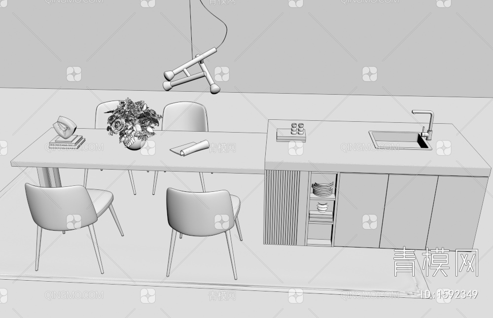 餐桌椅 中岛柜(2016)3D模型下载【ID:1592349】