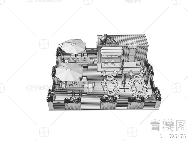 户外商业外摆区 咖啡厅外摆 户外桌椅 花箱3D模型下载【ID:1595175】