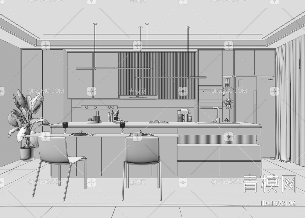 开放式厨房3D模型下载【ID:1592106】