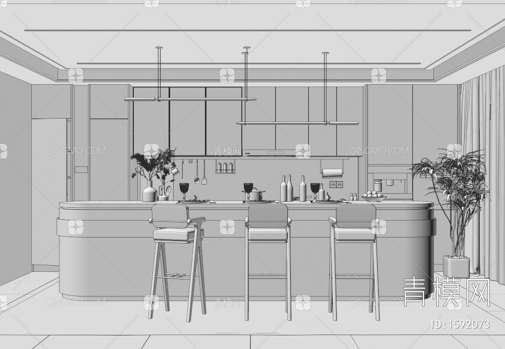 开放式厨房3D模型下载【ID:1592073】