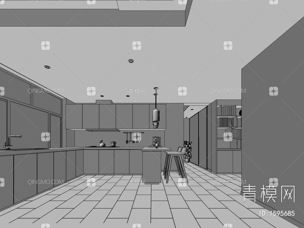 茶水间，厨房，简餐区，厨房用品，家具3D模型下载【ID:1595685】