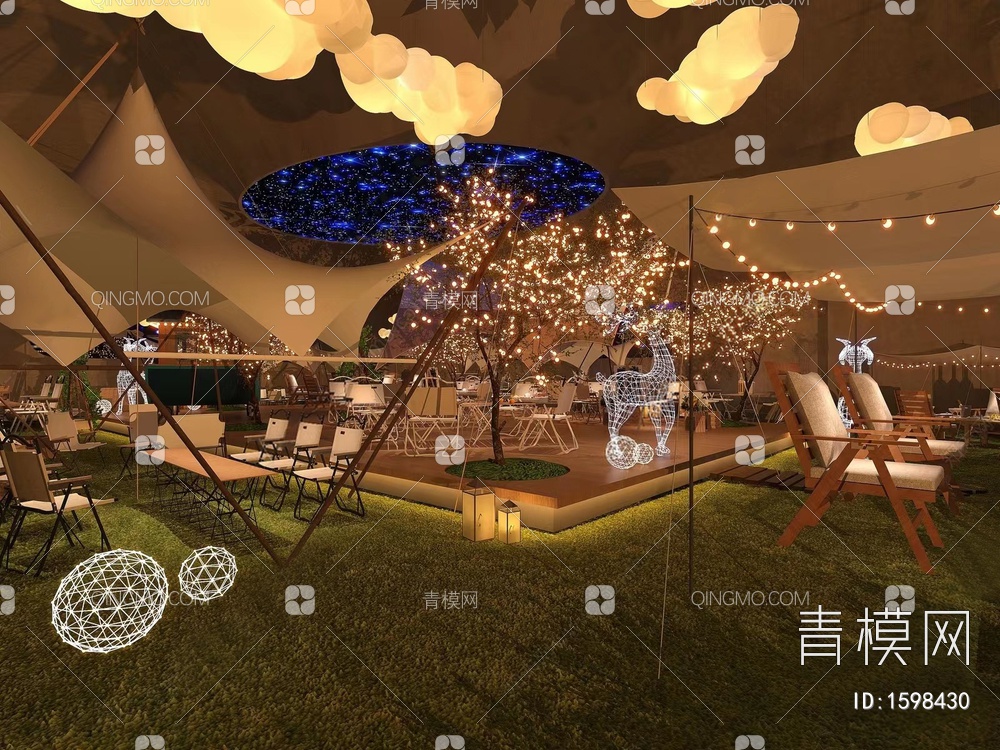 网红风露营主题餐厅3D模型下载【ID:1598430】