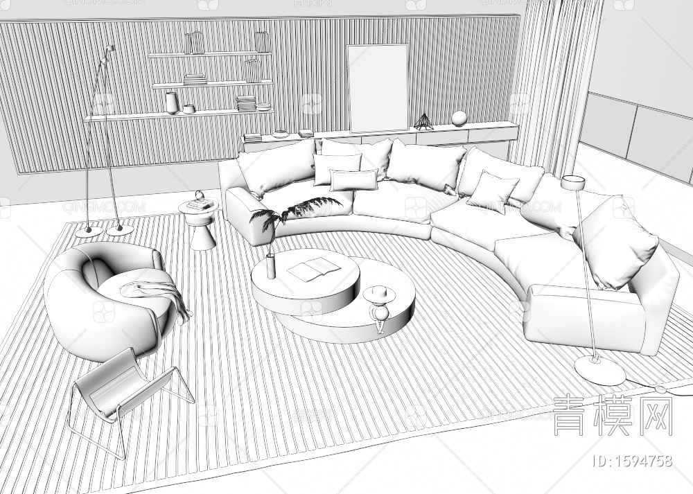 弧形沙发茶几组合3D模型下载【ID:1594758】