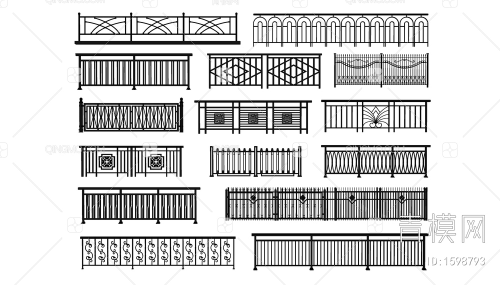 栏杆 护栏 围栏 防护栏 铁艺栏杆 阳台护栏SU模型下载【ID:1598793】