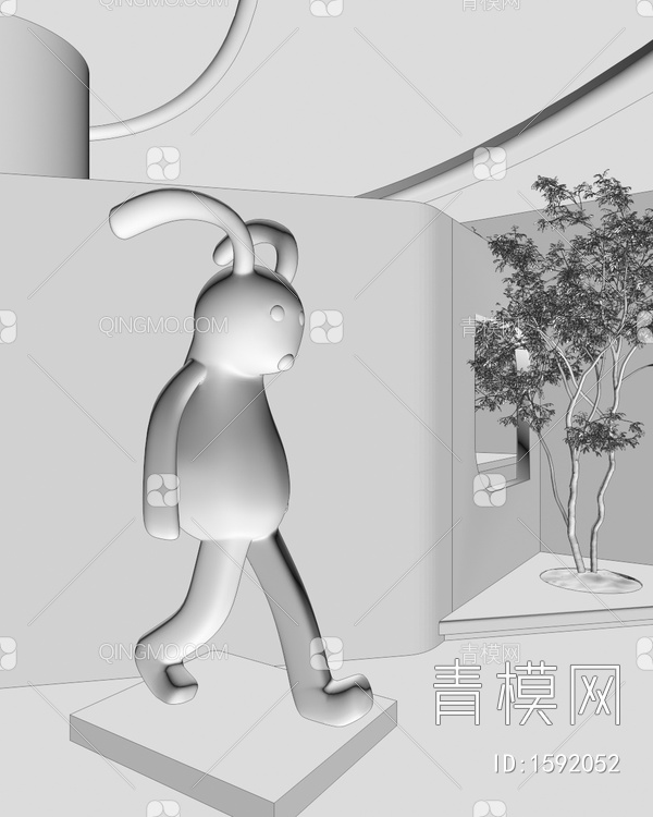 红色兔子雕塑3D模型下载【ID:1592052】
