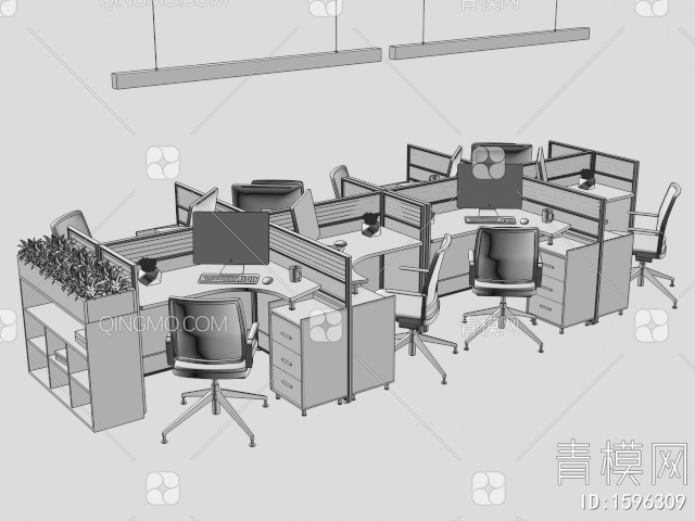 办公桌椅组合3D模型下载【ID:1596309】
