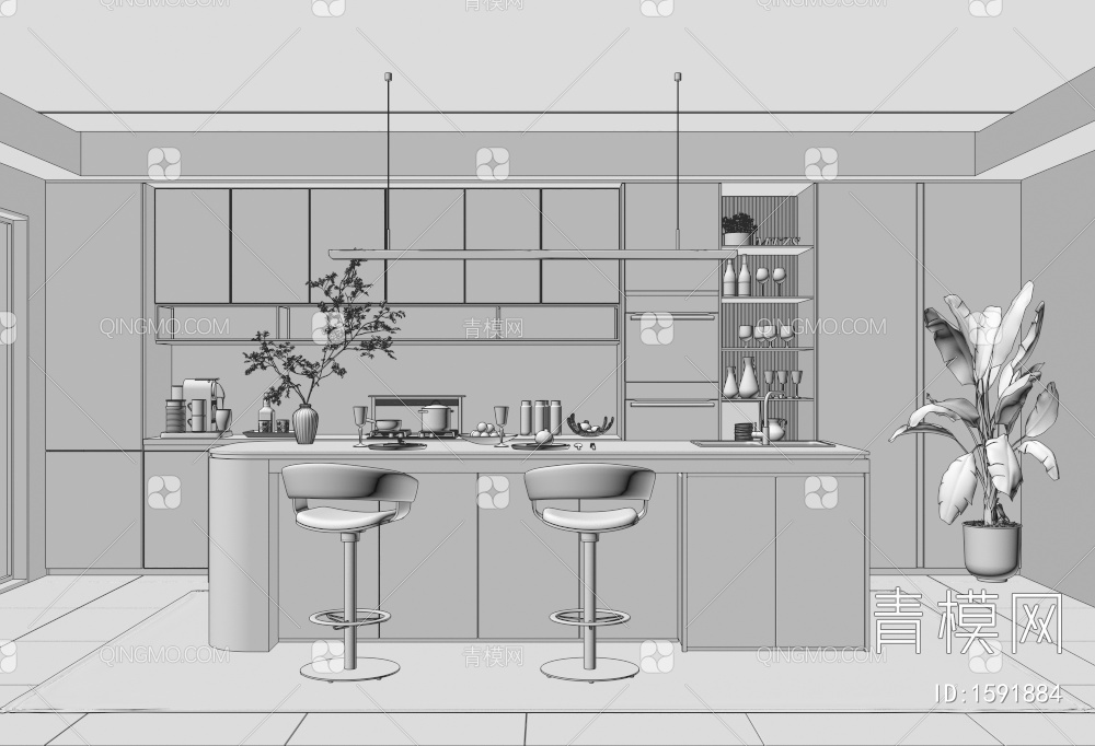 开放式厨房3D模型下载【ID:1591884】