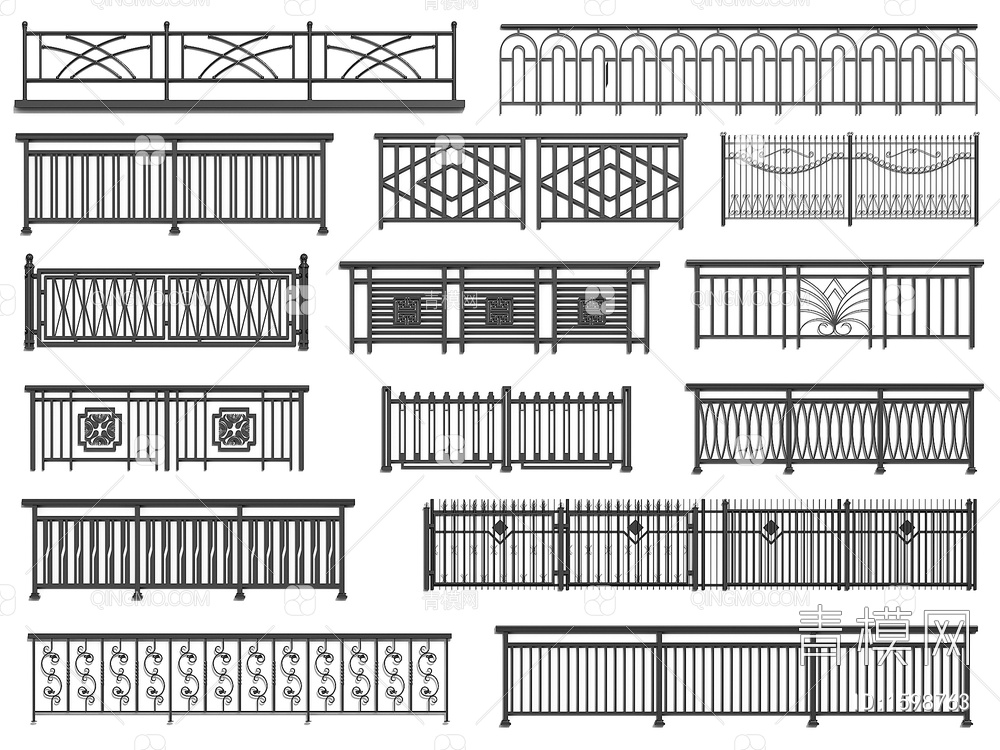 栏杆 护栏 围栏 防护栏 铁艺栏杆 阳台护栏3D模型下载【ID:1598763】