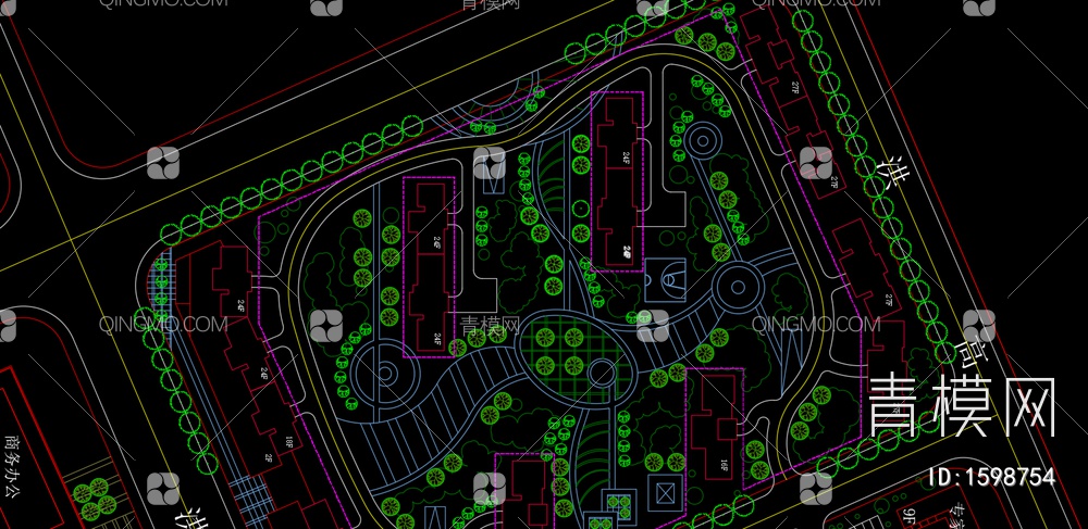 小区种植绿化规划平面图【ID:1598754】
