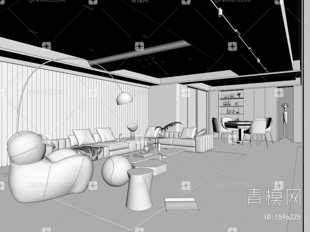 大平层客餐厅3D模型下载【ID:1596225】