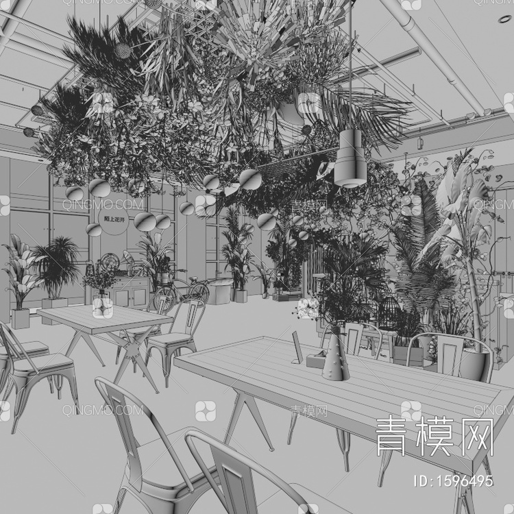 咖啡厅 酒吧 奶茶店 咖啡厅餐桌椅 吊灯3D模型下载【ID:1596495】