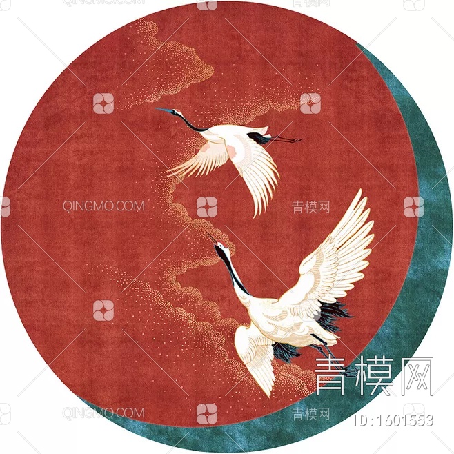 红色仙鹤地毯贴图中国风地毯贴图贴图下载【ID:1601553】