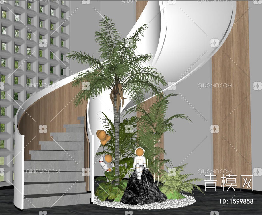 室内楼梯景观SU模型下载【ID:1599858】