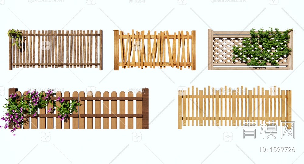 栅栏 栏杆 篱笆 花园围栏护栏 藤蔓植物 木围栏SU模型下载【ID:1599726】