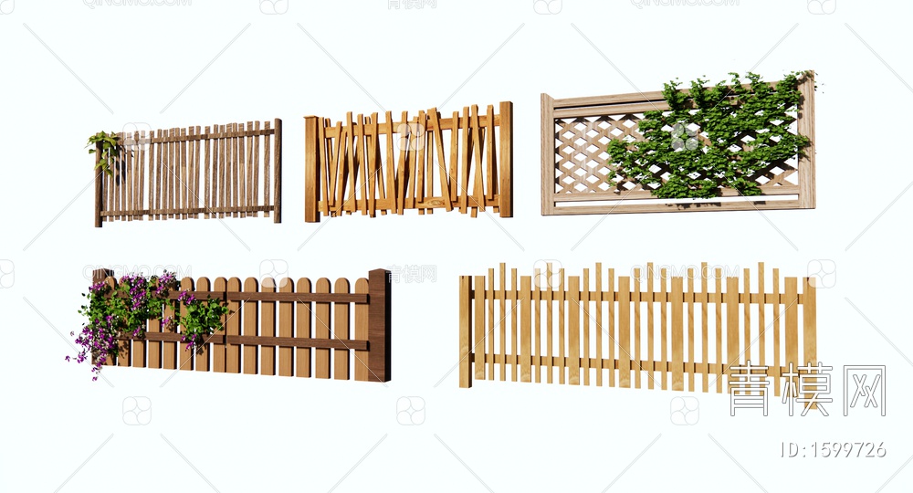 栅栏 栏杆 篱笆 花园围栏护栏 藤蔓植物 木围栏SU模型下载【ID:1599726】