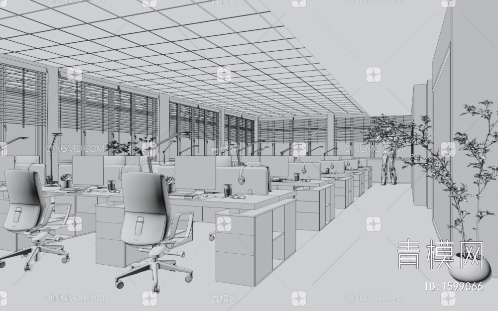 办公区  办公室  办公桌椅3D模型下载【ID:1599066】