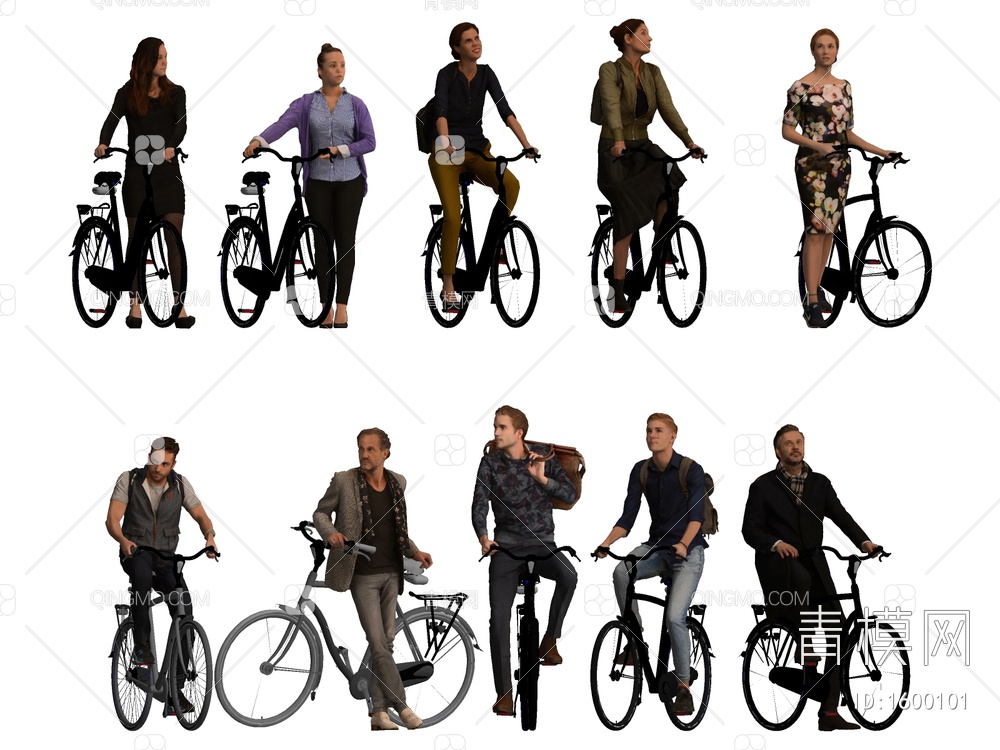 骑自行车的男女人物SU模型下载【ID:1600101】