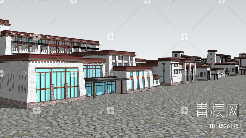 西藏公共建筑 藏区民居民宿 商业街风情街酒店SU模型下载【ID:1526145】
