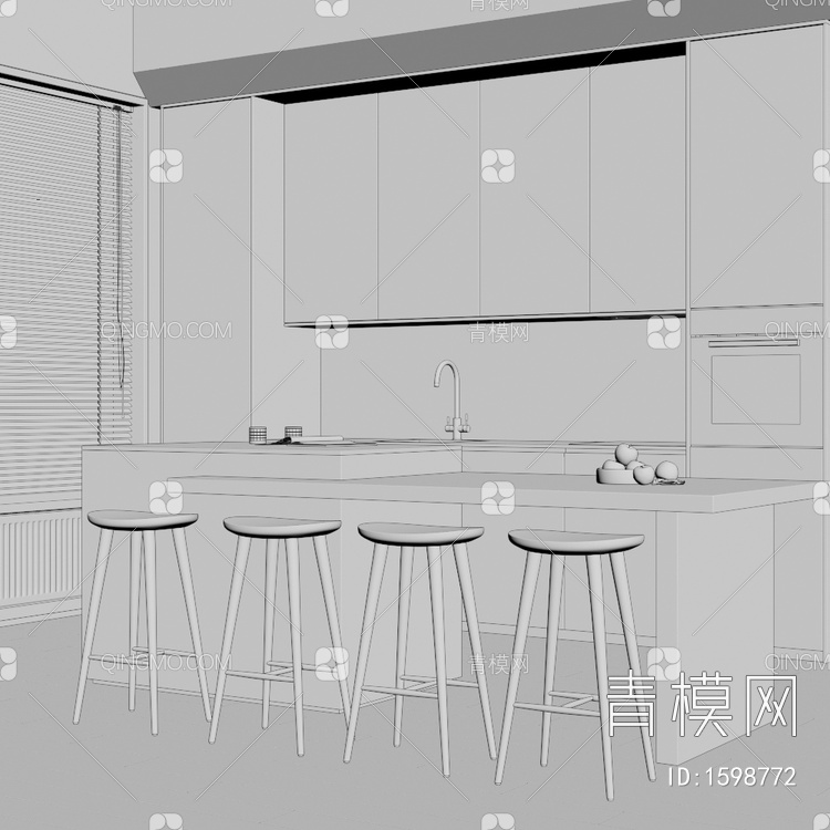 吧台 吧椅 中岛餐桌3D模型下载【ID:1598772】