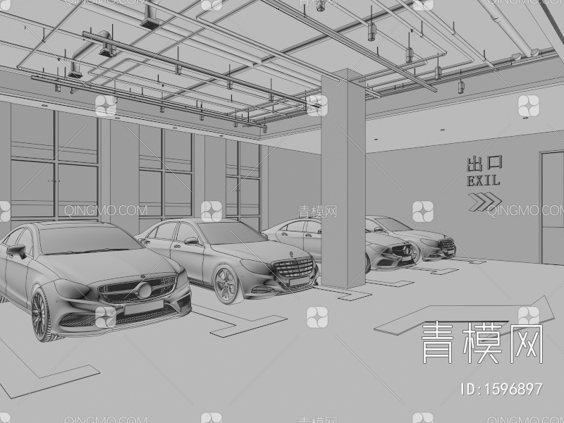 室内停车场 奔驰汽车 汽车展厅3D模型下载【ID:1596897】