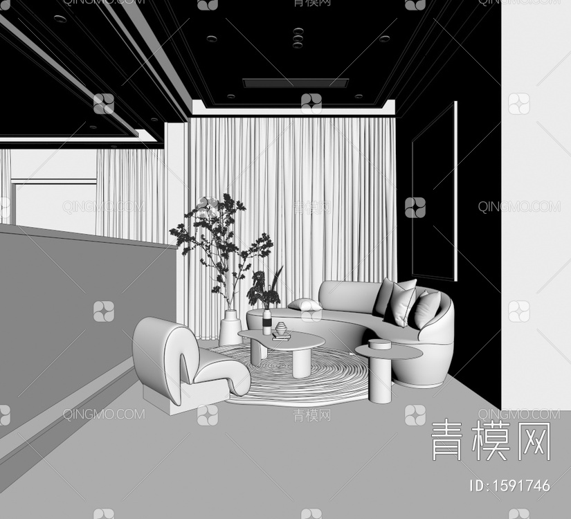 别墅客餐厅 厨房3D模型下载【ID:1591746】