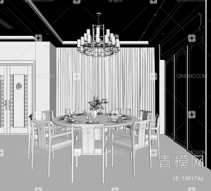 别墅客餐厅 厨房3D模型下载【ID:1591746】