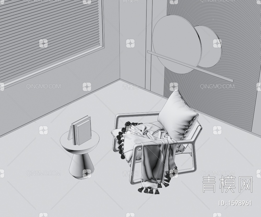 单椅 边几组合3D模型下载【ID:1598961】