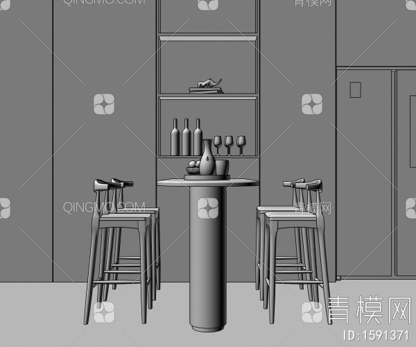 吧台吧椅组合3D模型下载【ID:1591371】