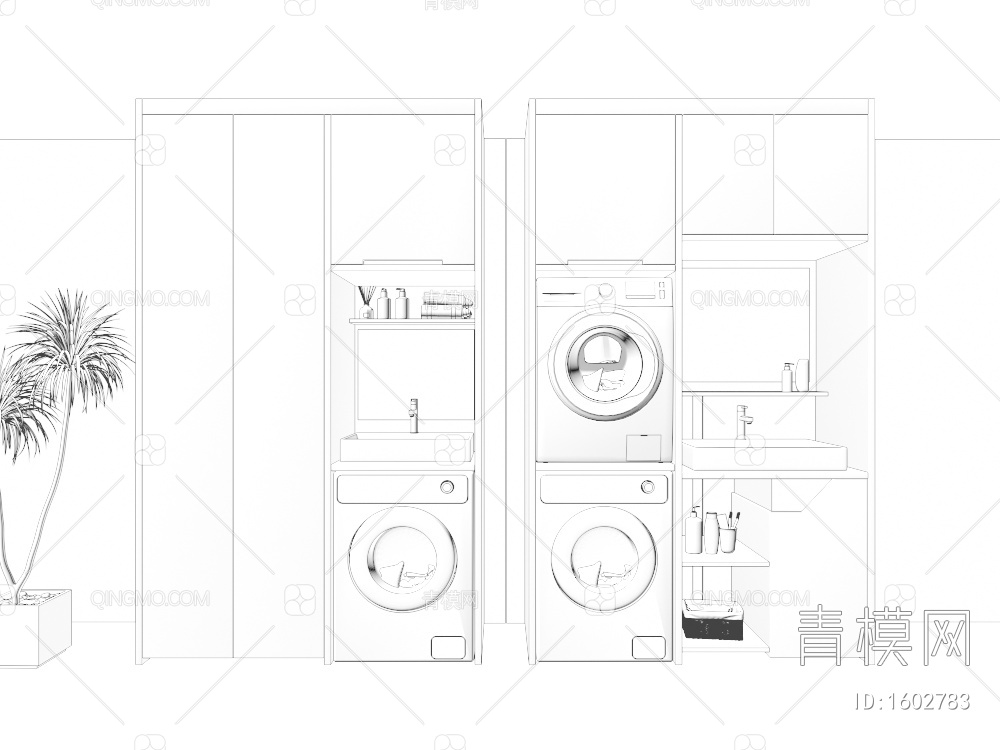 阳台洗衣机柜3D模型下载【ID:1602783】