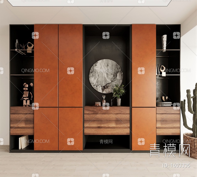 柜子，装饰柜，高级灰，爱马仕穿橙3D模型下载【ID:1603335】