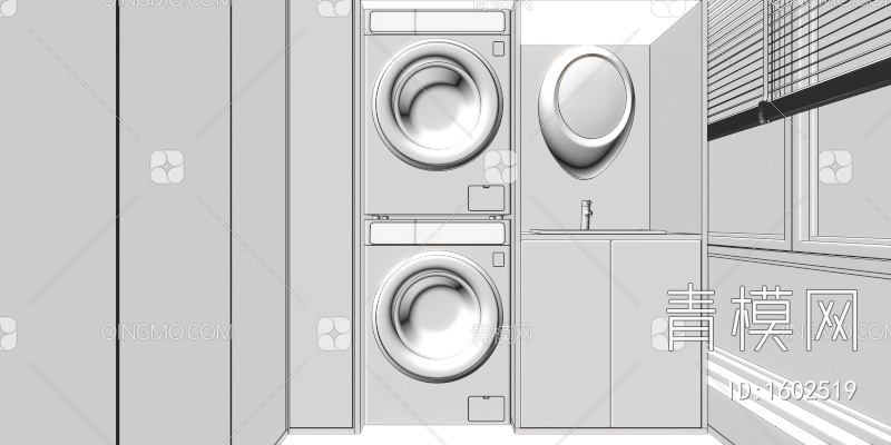 阳台，洗衣机柜，阳台3D模型下载【ID:1602519】