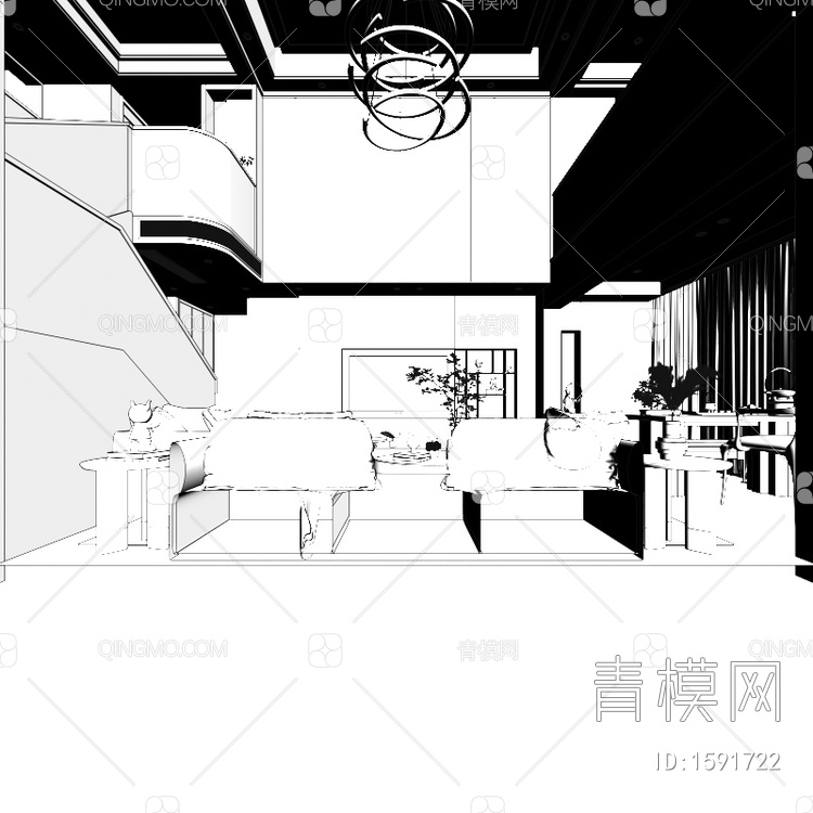 复式别墅客餐厅3D模型下载【ID:1591722】