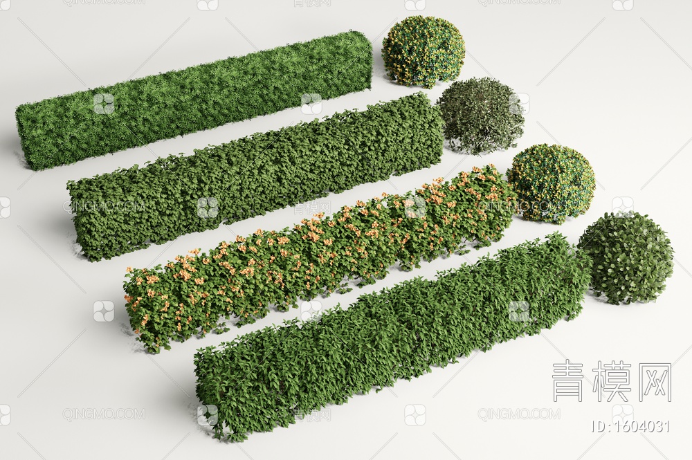 灌木绿篱 方形灌木 绿化带 植物组合SU模型下载【ID:1604031】