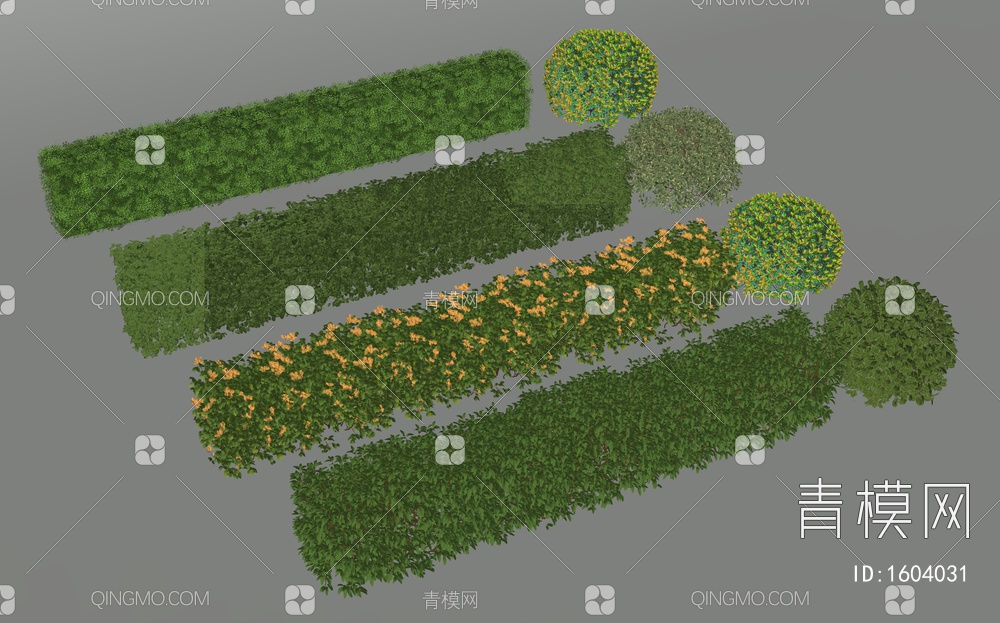 灌木绿篱 方形灌木 绿化带 植物组合SU模型下载【ID:1604031】