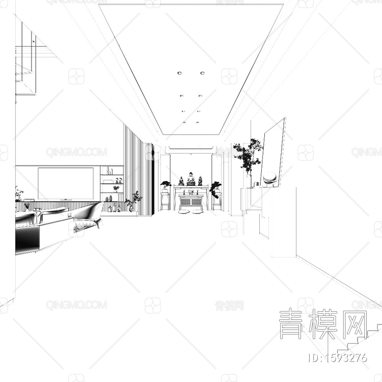 别墅客厅 佛堂 景观 枯山水3D模型下载【ID:1593276】