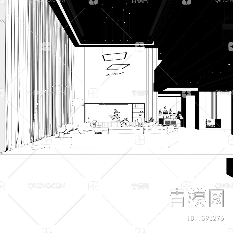 别墅客厅 佛堂 景观 枯山水3D模型下载【ID:1593276】