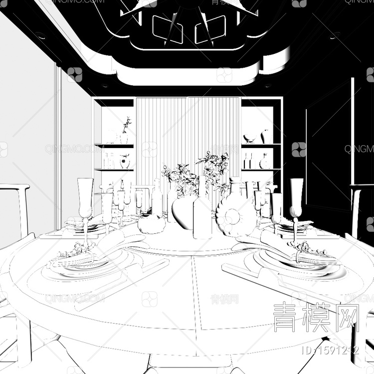 别墅客餐厅3D模型下载【ID:1591212】