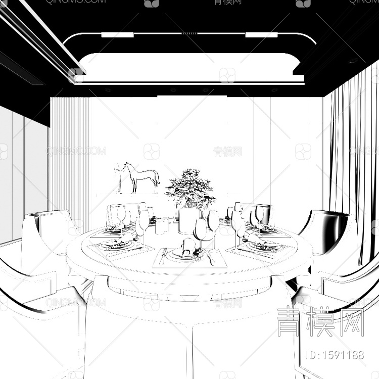 客餐厅 开放厨房3D模型下载【ID:1591188】