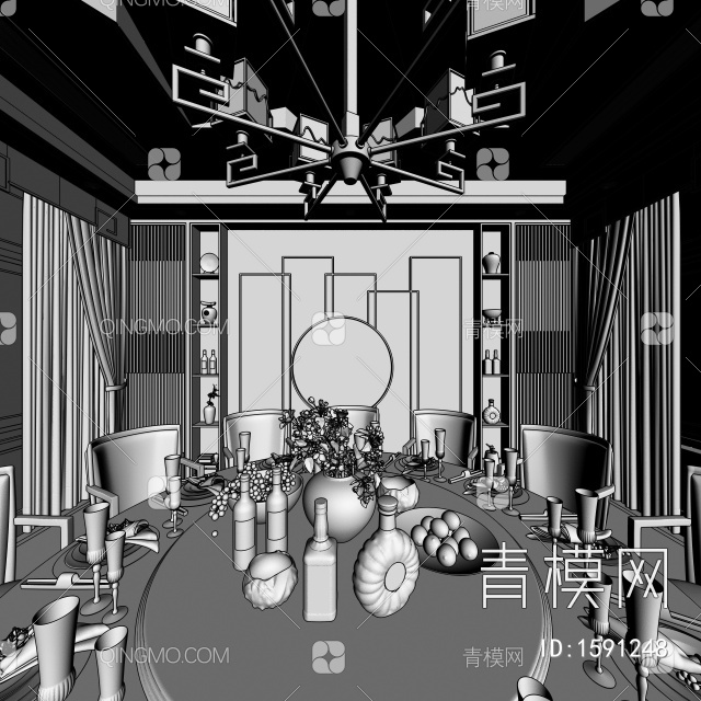 餐厅宴会厅3D模型下载【ID:1591248】