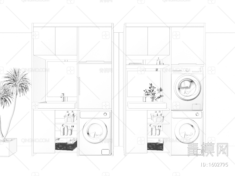 阳台洗衣机柜3D模型下载【ID:1602795】