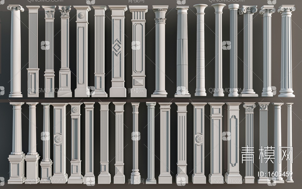 罗马柱  方形柱 圆形柱 装饰柱 石膏柱SU模型下载【ID:1605459】