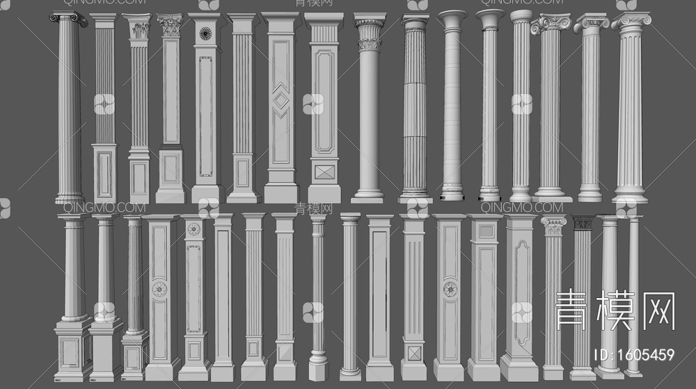 罗马柱  方形柱 圆形柱 装饰柱 石膏柱SU模型下载【ID:1605459】