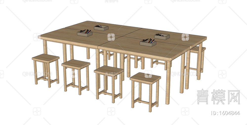 学习桌椅 操作台SU模型下载【ID:1604844】